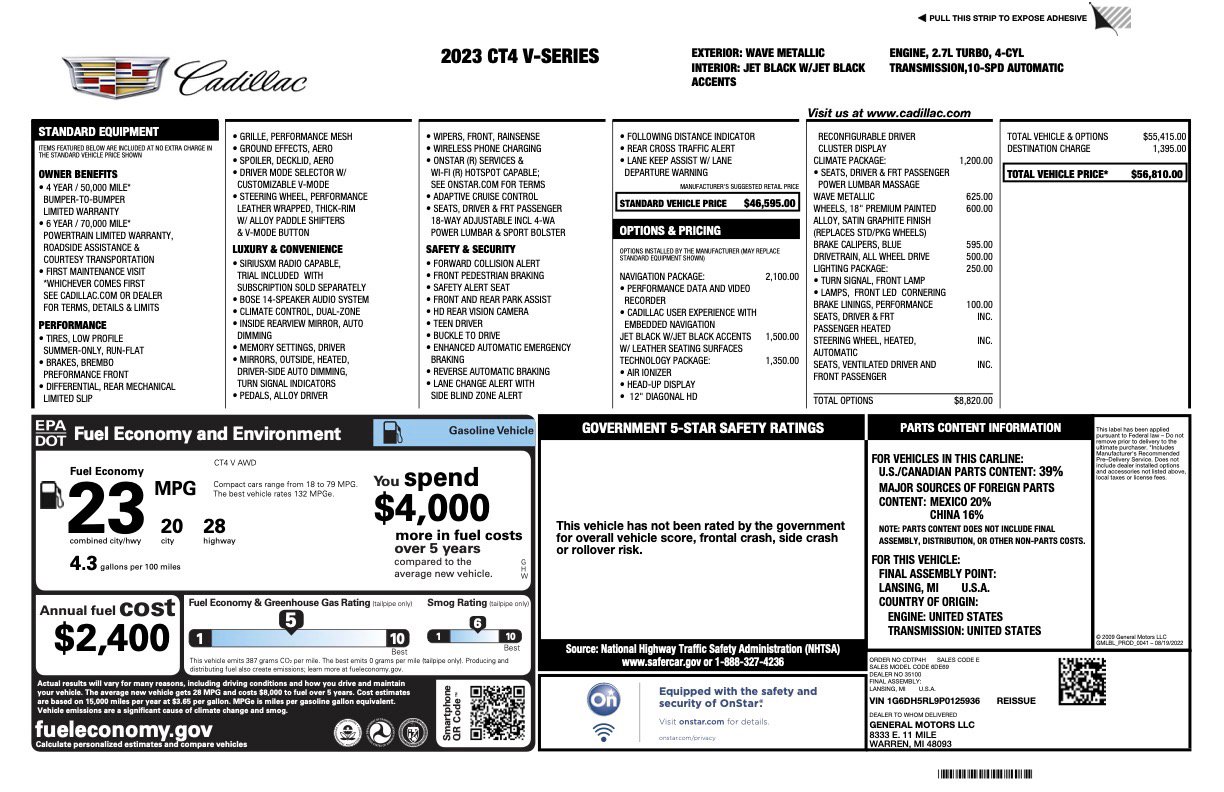 Used 2023 Cadillac CT4 V w/ Navigation Package image 61