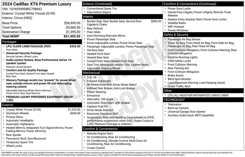 Certified 2024 Cadillac XT6 Premium Luxury w/ LPO, Floor Liner Package AWD/4WD image 36