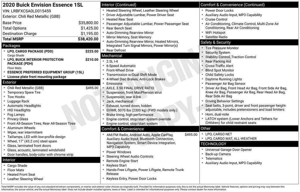 Used 2020 Buick Envision Essence w/ LPO, Cargo Package FWD image 5
