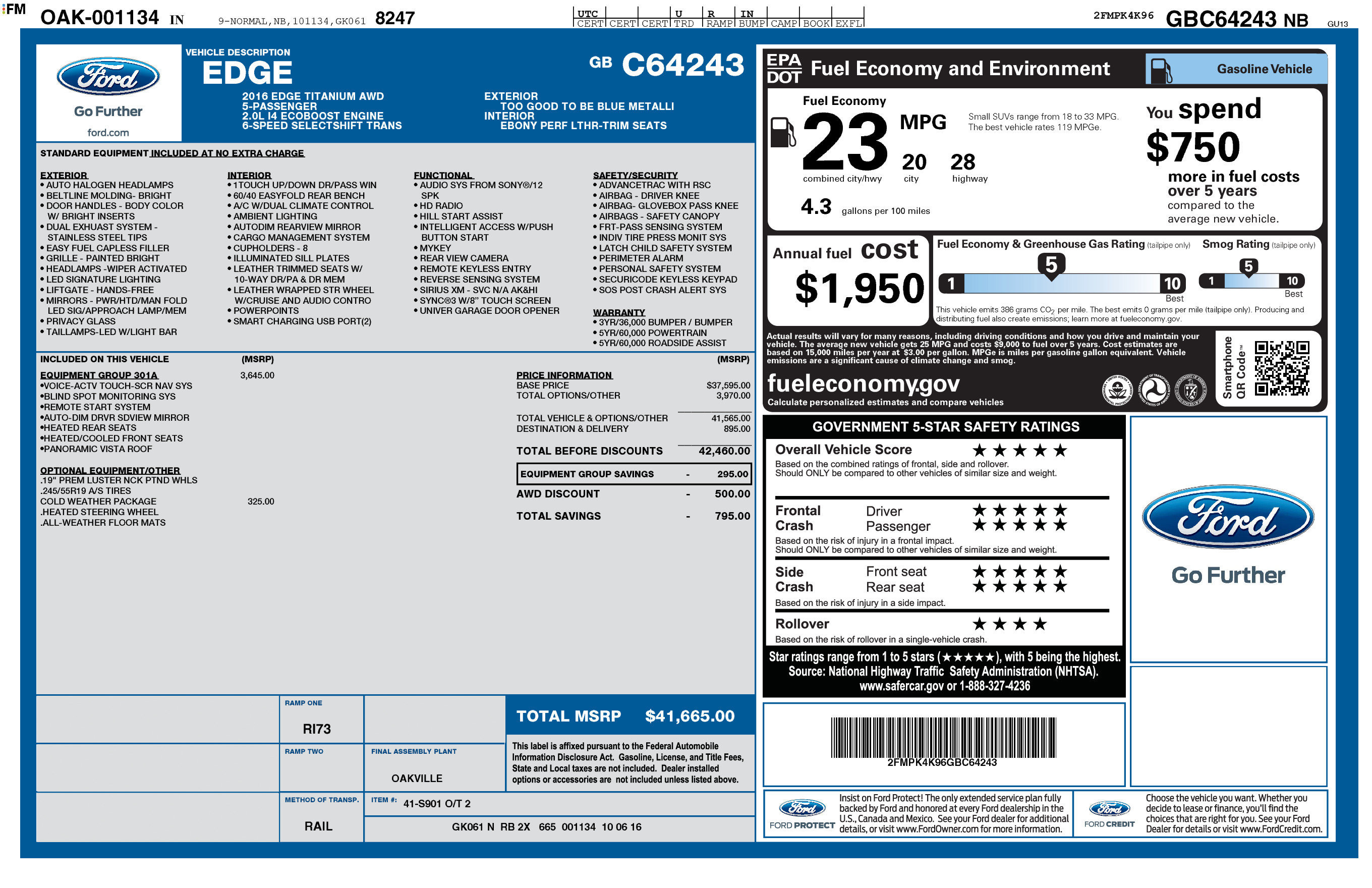 Used 2016 Ford Edge Titanium w/ Equipment Group 301A AWD/4WD image 42