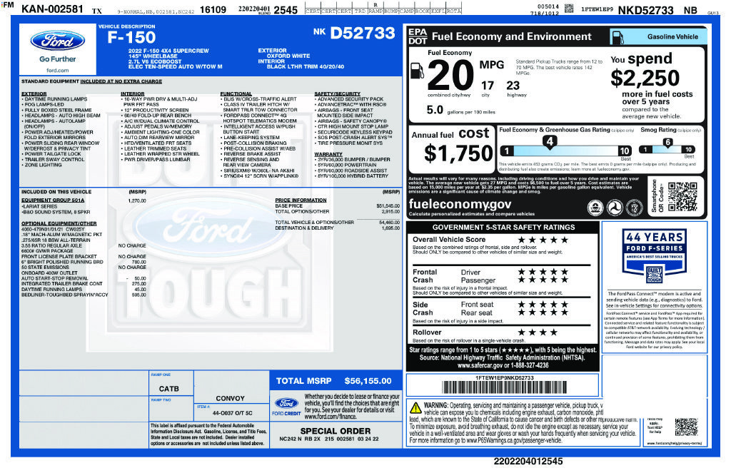 Used 2022 Ford F150 Lariat w/ Equipment Group 501A Mid AWD/4WD image 2