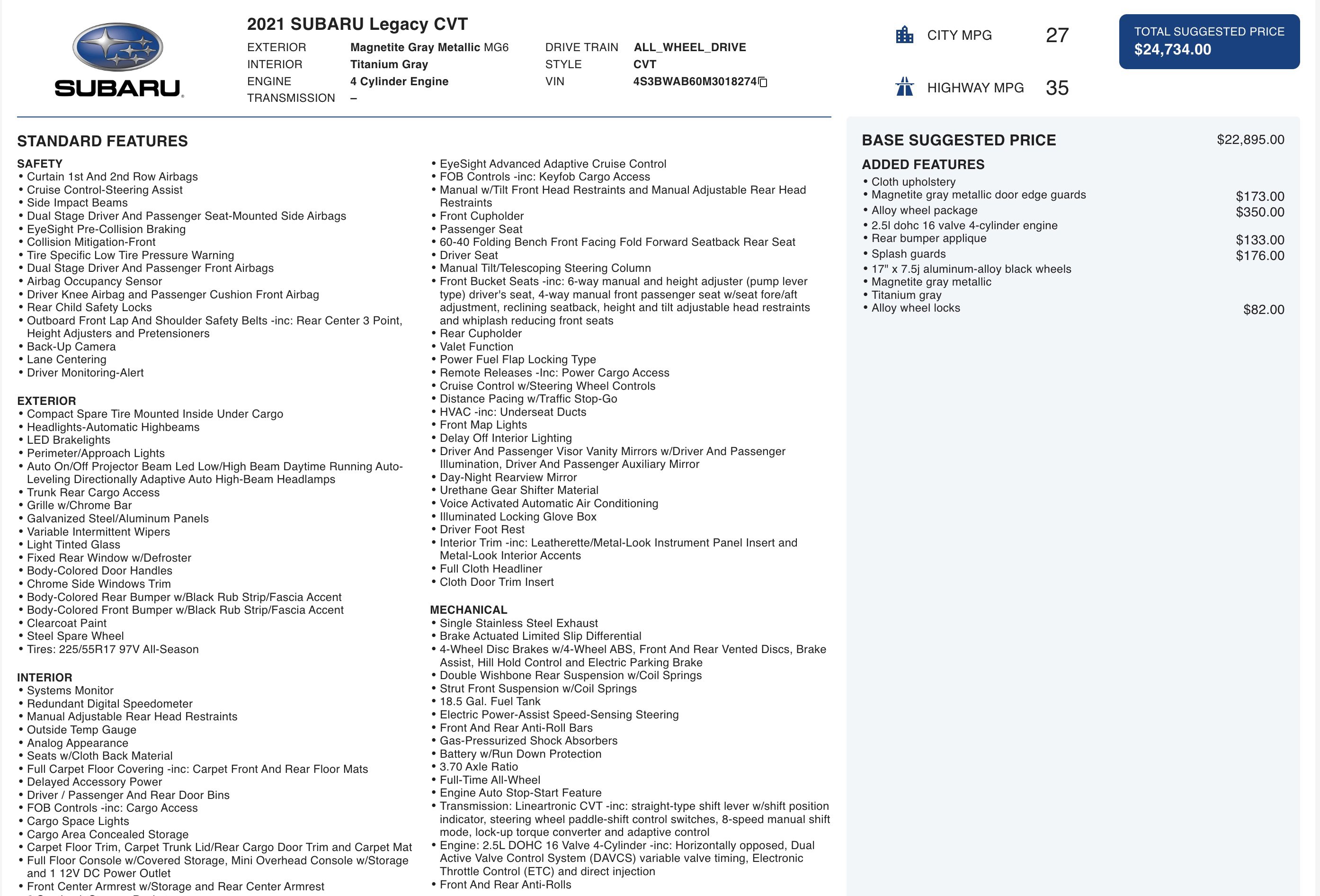 Used 2021 Subaru Legacy w/ Alloy Wheel Package image 4