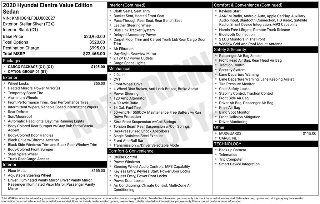 Used 2020 Hyundai Elantra Value Edition w/ Cargo Package (C1) FWD image 24