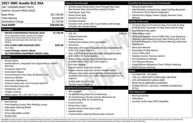 Used 2021 GMC Acadia SLE w/ Driver Convenience Package image 36