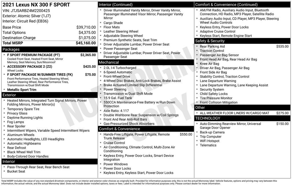 Used 2021 Lexus NX 300 F Sport w/ F Sport Premium Package image 34