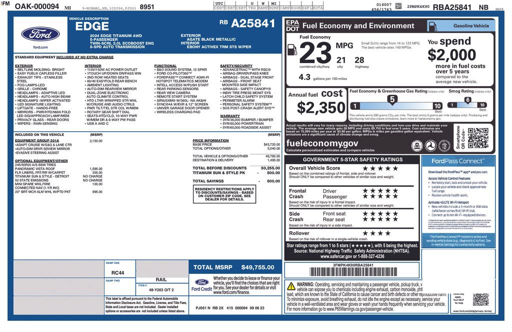 Used 2024 Ford Edge Titanium w/ Equipment Group 301A AWD/4WD image 2
