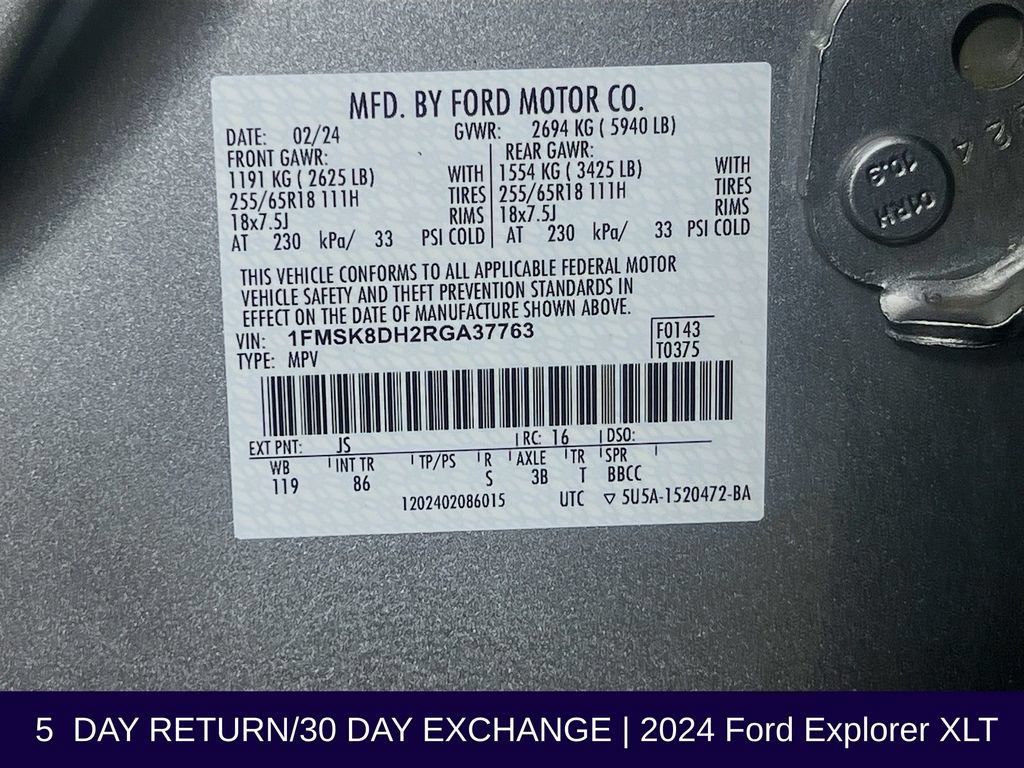 Certified 2024 Ford Explorer XLT AWD/4WD image 37