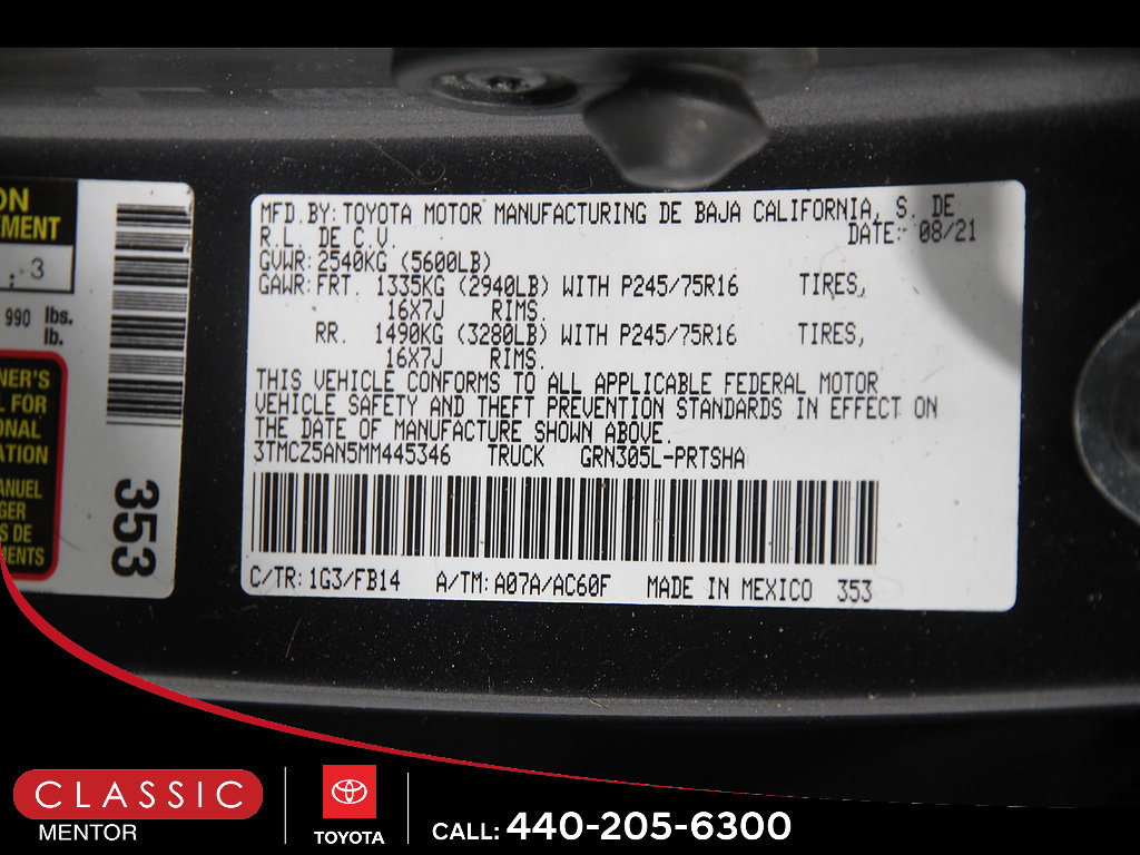 Certified 2021 Toyota Tacoma SR AWD/4WD image 19