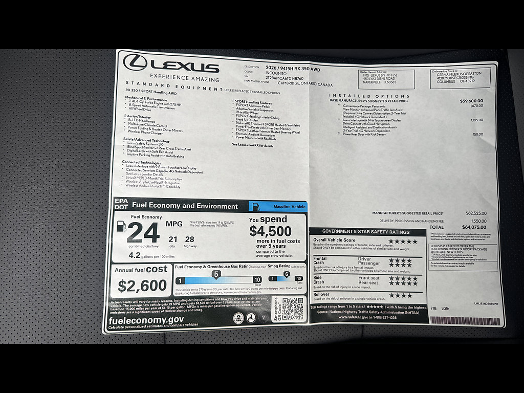 New 2026 Lexus RX 350 F Sport w/ Convenience Package AWD/4WD image 10