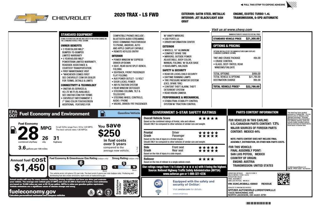 Certified 2020 Chevrolet Trax LS w/ Tint and Cruise Package FWD image 4