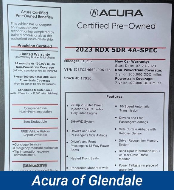 Certified 2023 Acura RDX w/ Advance Package AWD/4WD image 2