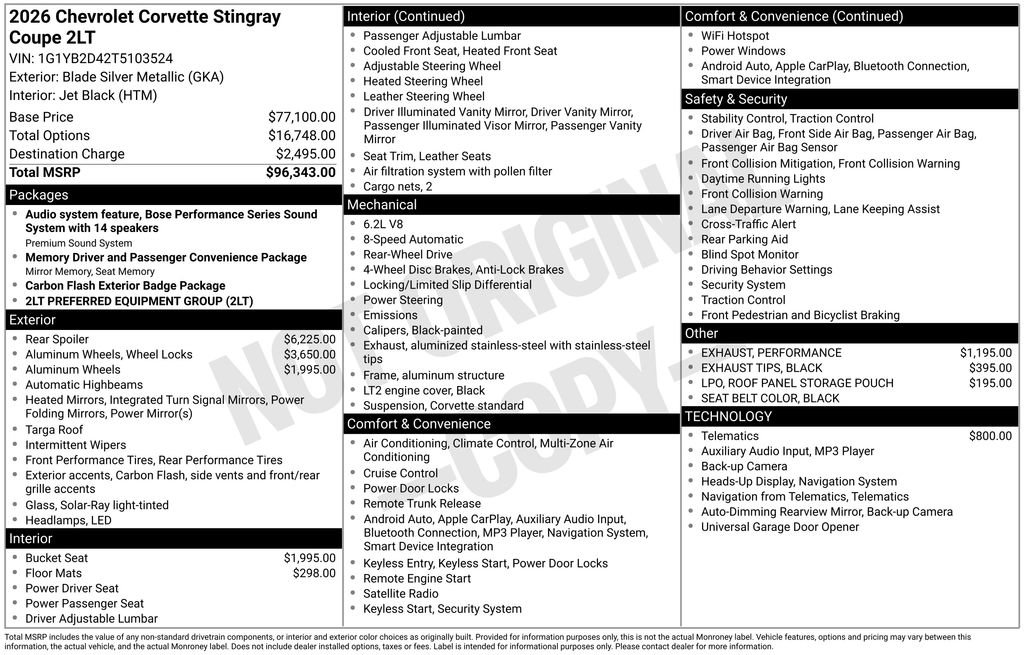 New 2026 Chevrolet Corvette Stingray Preferred Cpe w/ 2LT image 29
