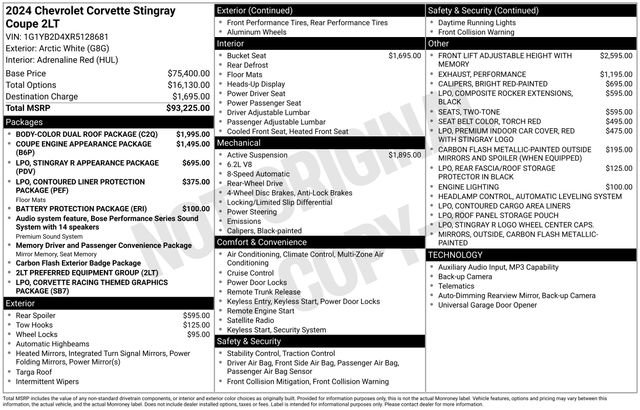 Used 2024 Chevrolet Corvette Stingray Preferred Cpe w/ Body-Color Dual Roof Package RWD image 7