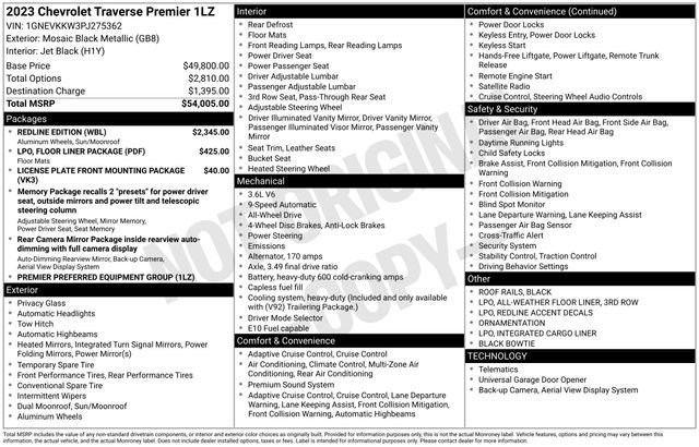 Used 2023 Chevrolet Traverse Premier w/ Redline Edition AWD/4WD image 48