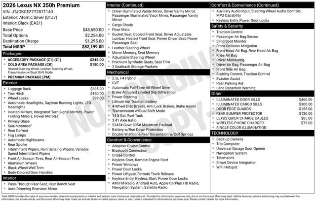 Used 2026 Lexus NX 350h AWD w/ Accessory Package (Z1) image 2