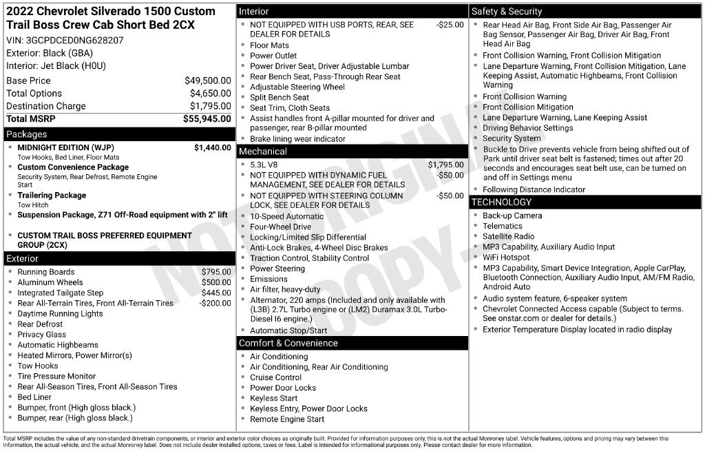 Used 2022 Chevrolet Silverado 1500 Custom Trail Boss w/ Midnight Edition AWD/4WD image 34