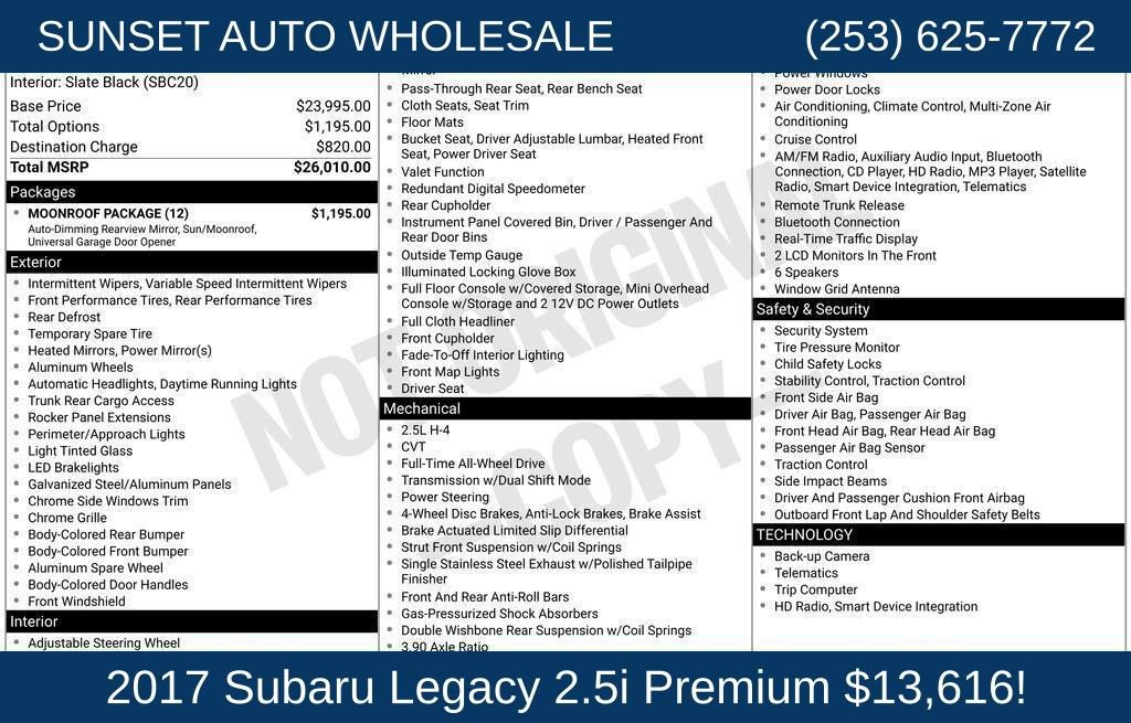 Used 2017 Subaru Legacy 2.5i Premium w/ Moonroof Package AWD/4WD image 38