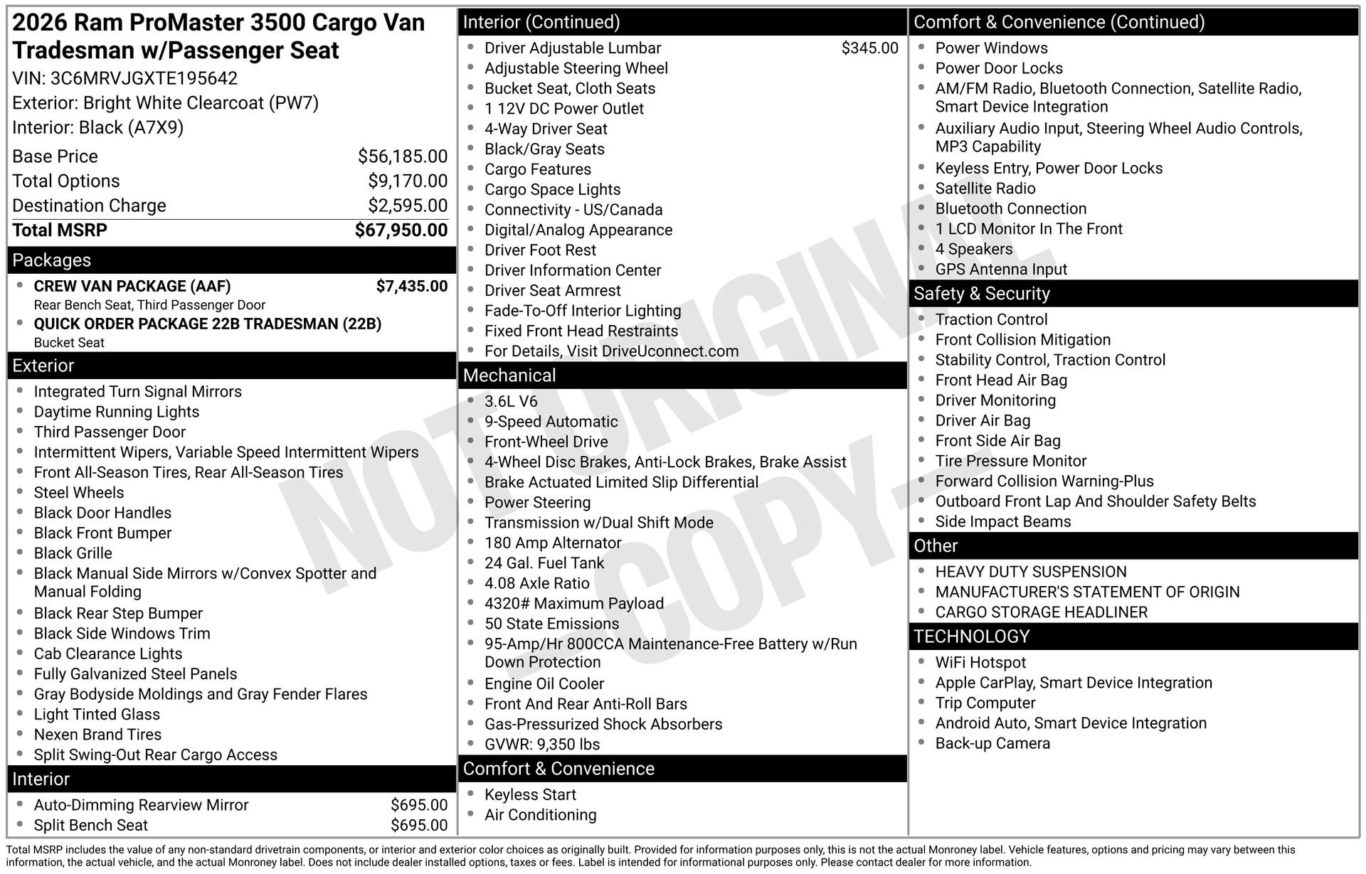 New 2026 RAM ProMaster 3500 w/ Crew Van Package FWD image 28