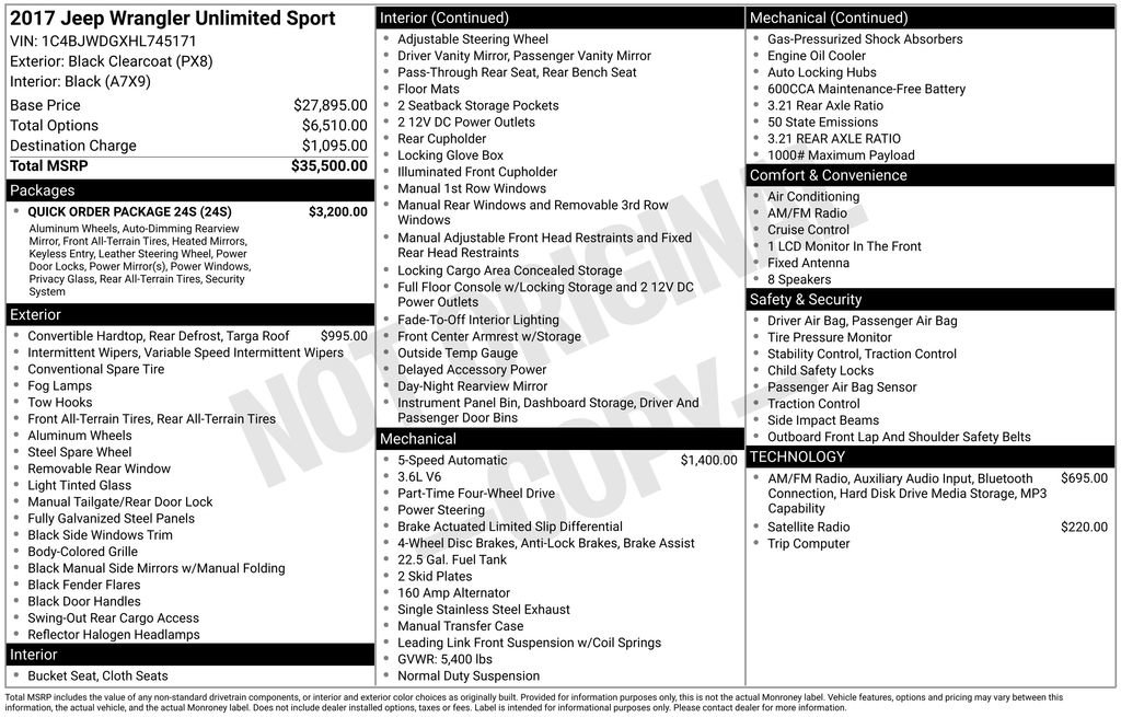 Used 2017 Jeep Wrangler Unlimited Sport w/ Quick Order Package 24S AWD/4WD image 23
