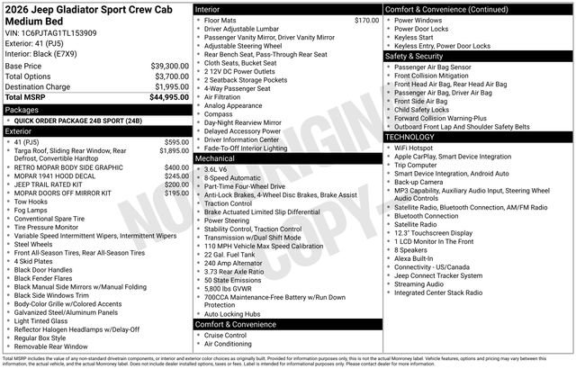 New 2026 Jeep Gladiator Sport AWD/4WD image 15