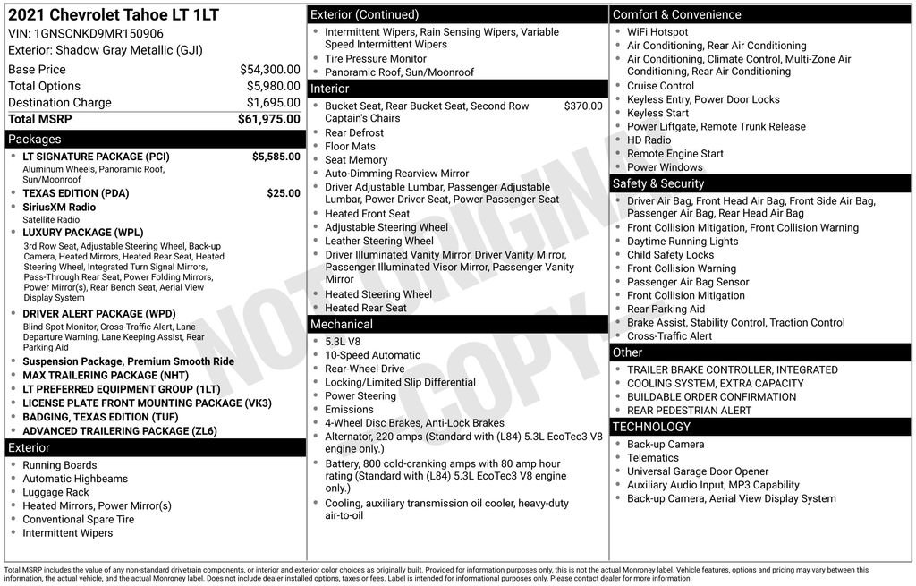Used 2021 Chevrolet Tahoe LT w/ LT Signature Package RWD image 44
