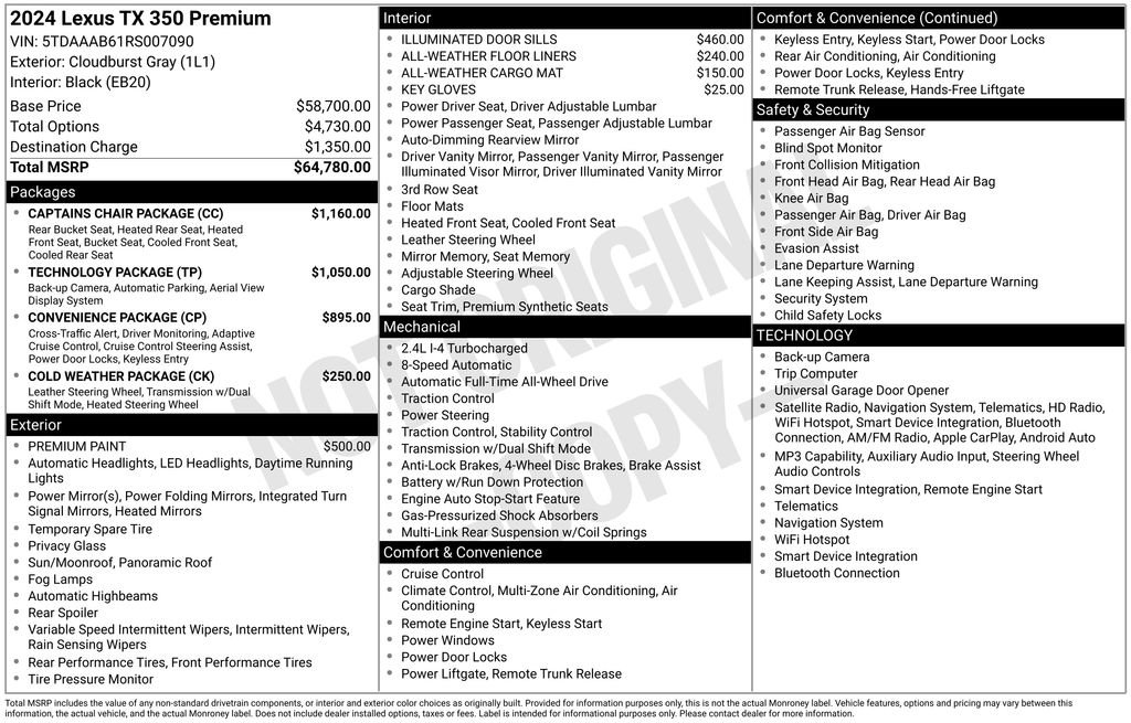 Used 2024 Lexus TX 350 AWD w/ Captains Chair Package image 39