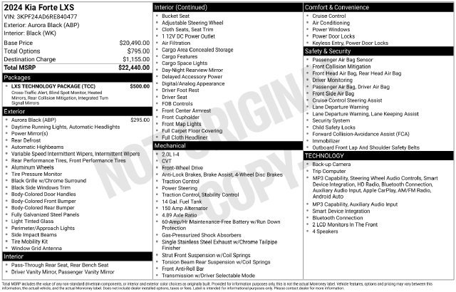 Certified 2024 Kia Forte LXS w/ LXS Technology Package FWD image 23