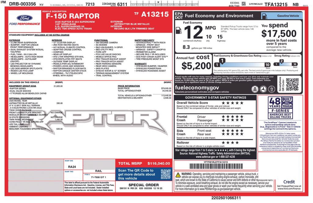 Used 2026 Ford F150 Raptor w/ Equipment Group 803A Raptor R AWD/4WD image 5