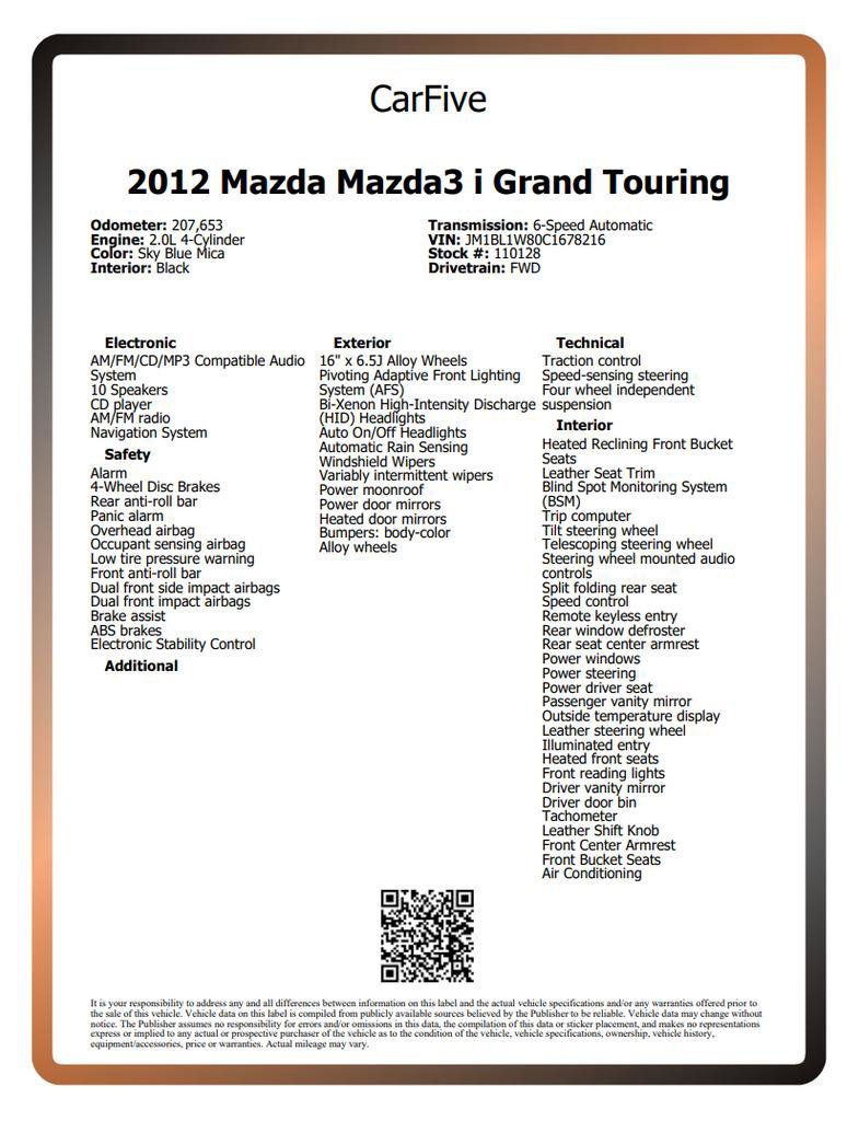 Used 2012 MAZDA MAZDA3 i Grand Touring w/ Tech Pkg image 40