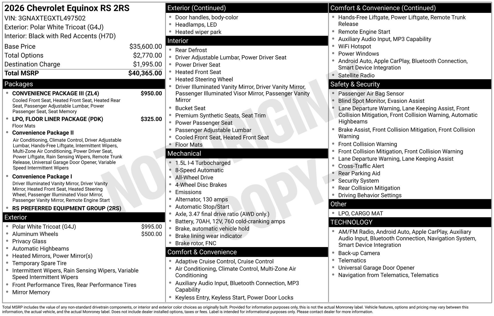 New 2026 Chevrolet Equinox RS w/ Convenience Package III AWD/4WD image 5