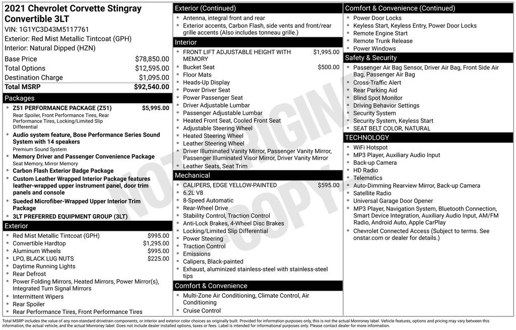 Used 2021 Chevrolet Corvette Stingray Premium Conv w/ Z51 Performance Package RWD image 21