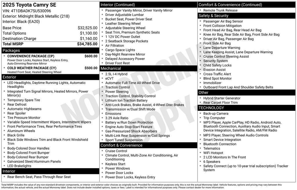 Used 2025 Toyota Camry SE w/ Convenience Package AWD/4WD image 3