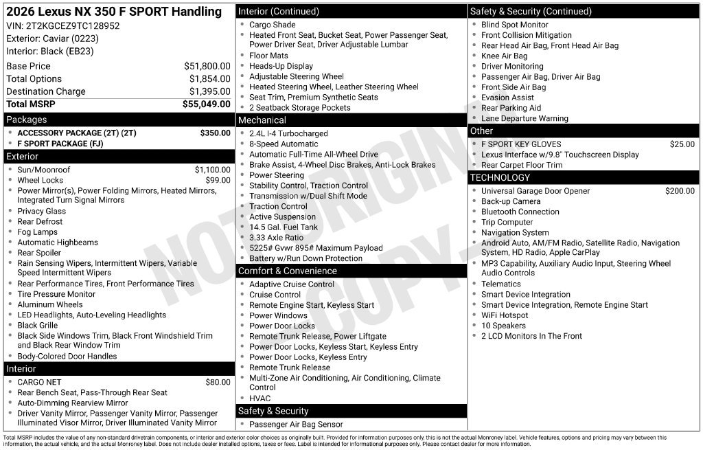 New 2026 Lexus NX 350 F Sport w/ Accessory Package (2T) AWD/4WD image 4