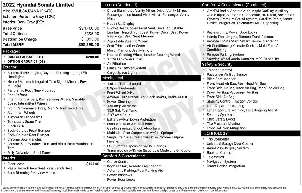 Used 2022 Hyundai Sonata Limited w/ Cargo Package image 7