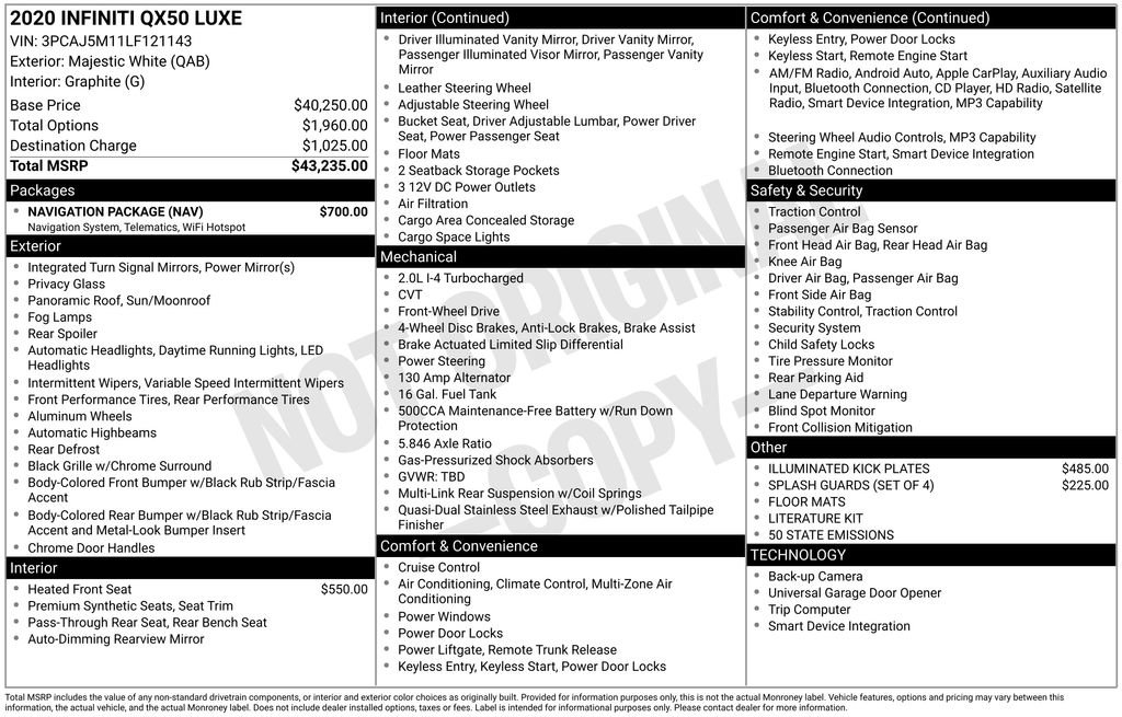 Used 2020 INFINITI QX50 Luxe w/ Navigation Package image 6