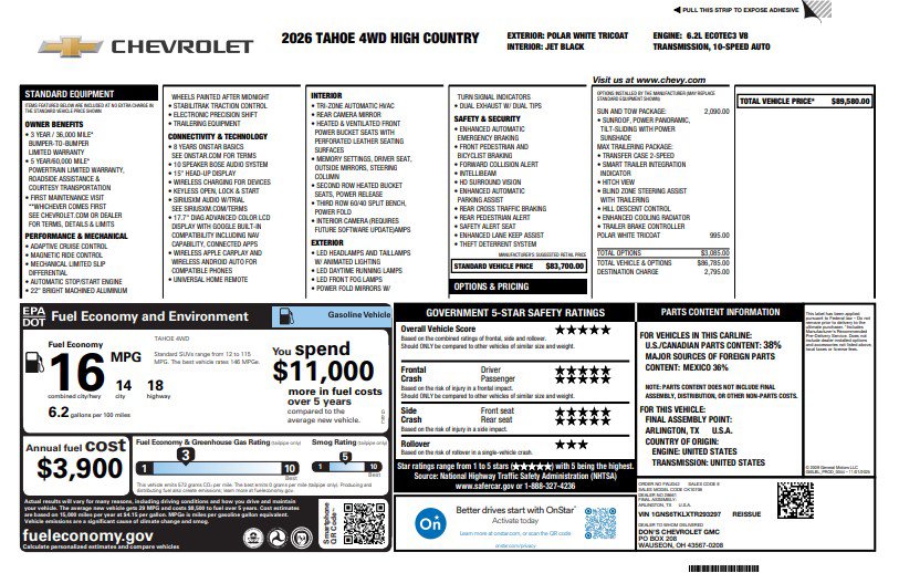 New 2026 Chevrolet Tahoe High Country w/ Sun And Tow Package image 4