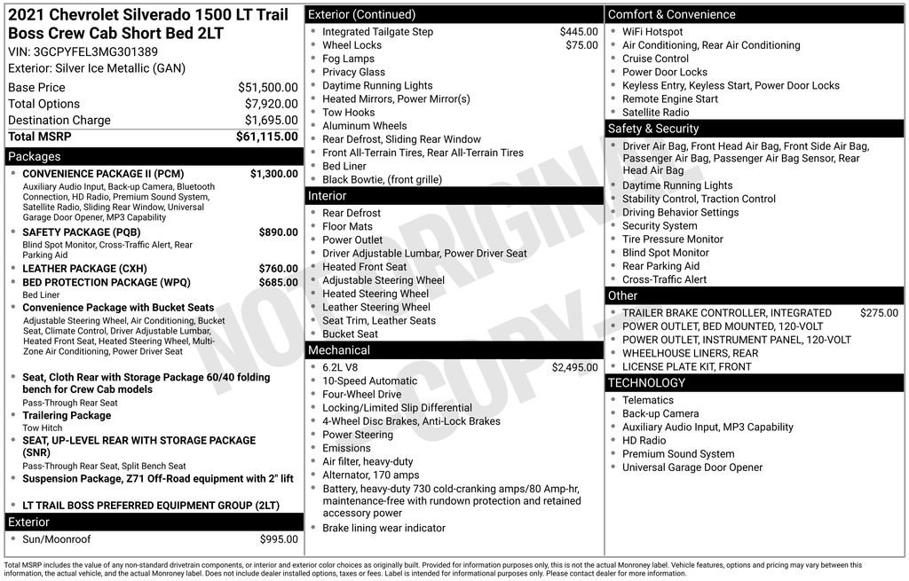 Used 2021 Chevrolet Silverado 1500 LT Trail Boss w/ Convenience Package II image 2