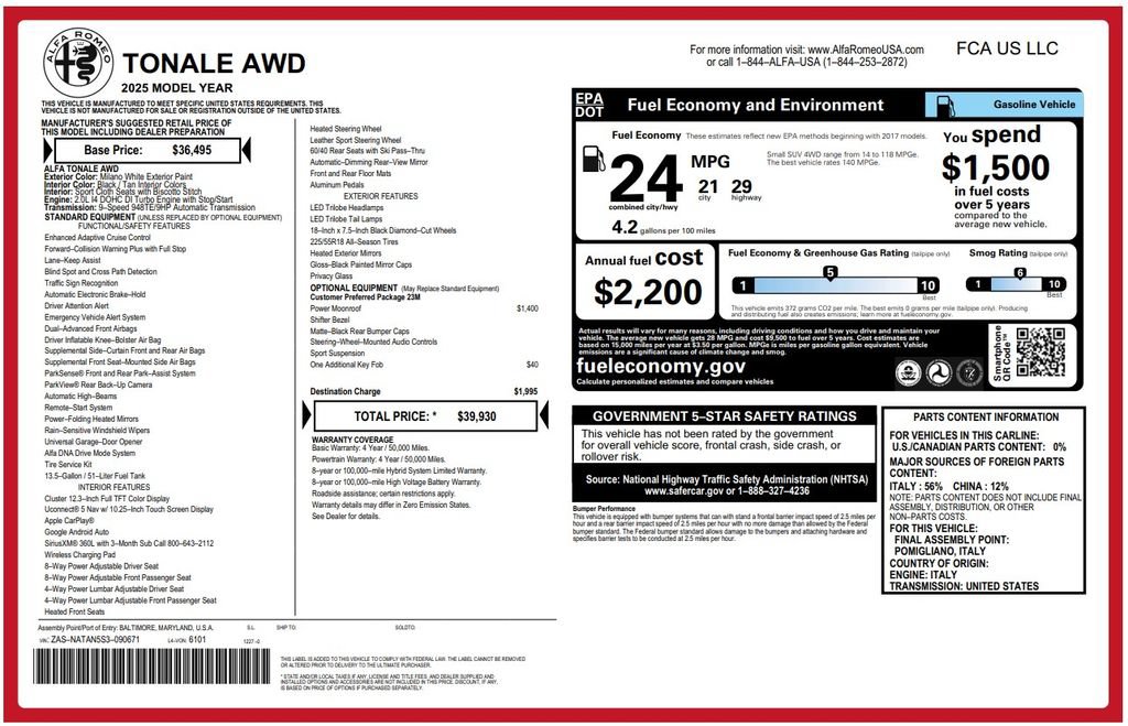 Used 2025 Alfa Romeo Tonale AWD/4WD image 3