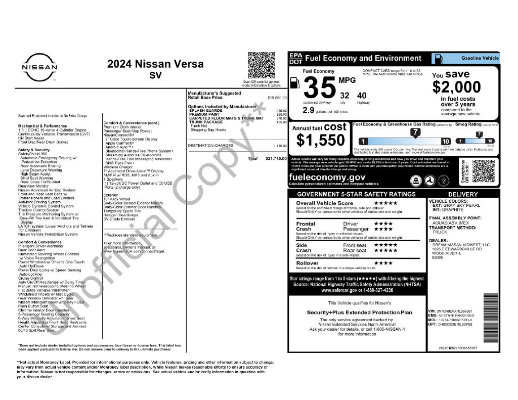 Used 2024 Nissan Versa SV w/ Trunk Package FWD image 32