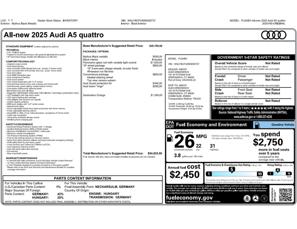 Used 2025 Audi A5 2.0T Premium w/ Convenience Package AWD/4WD image 8