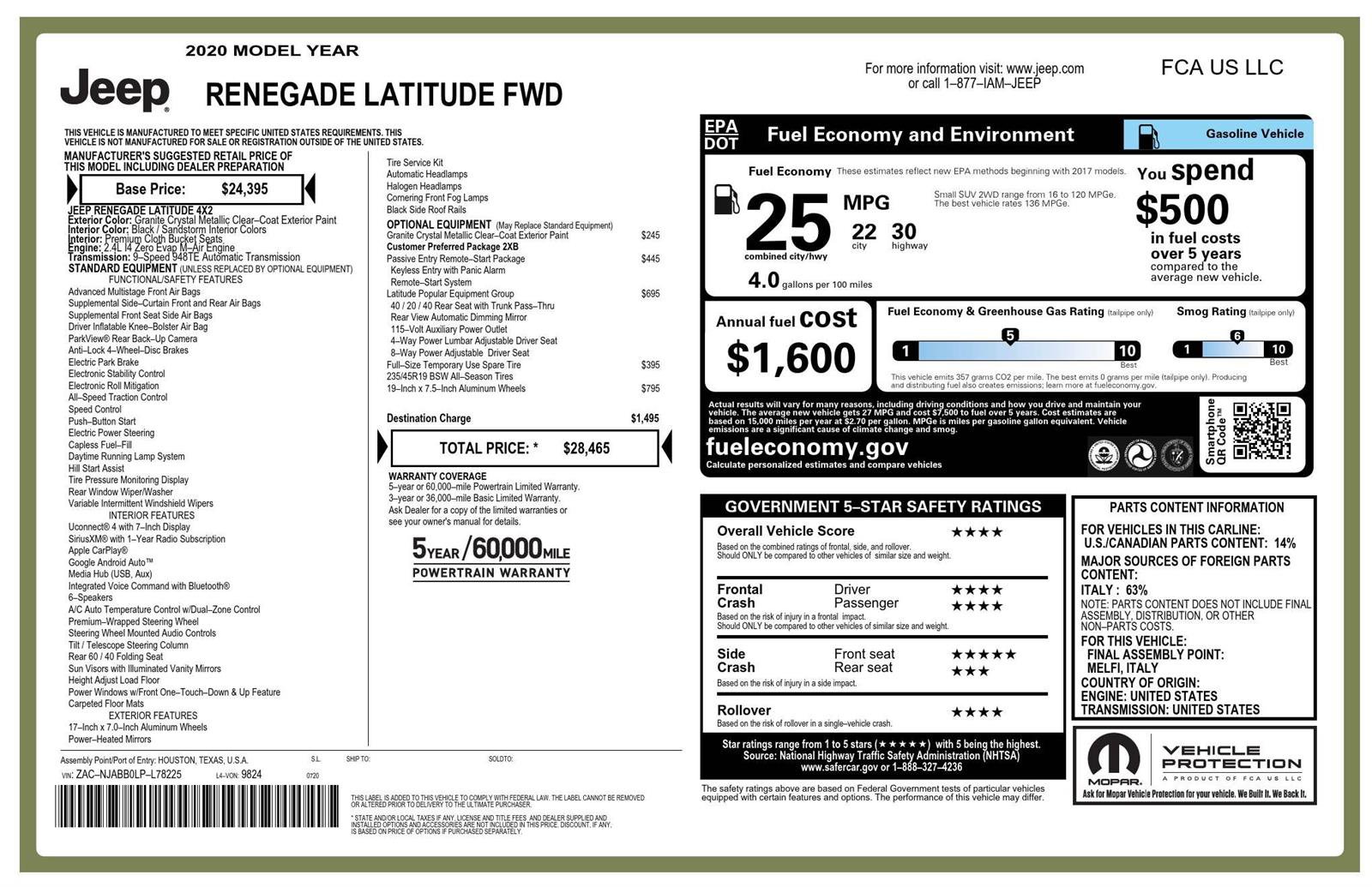 Used 2020 Jeep Renegade Latitude w/ Popular Equipment Group image 12