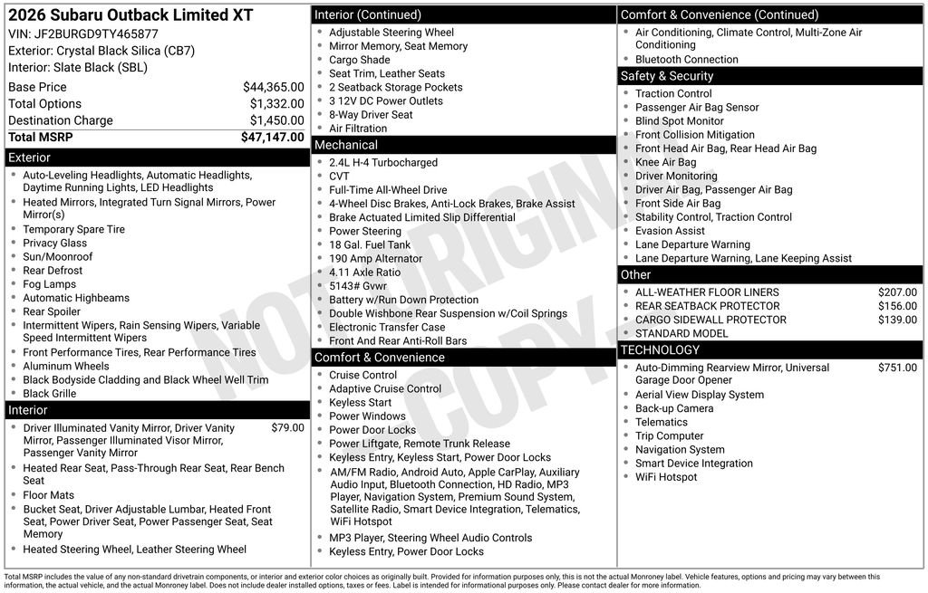 New 2026 Subaru Outback Limited XT image 43