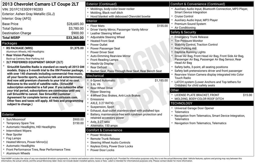 Used 2013 Chevrolet Camaro LT w/ RS Package image 7