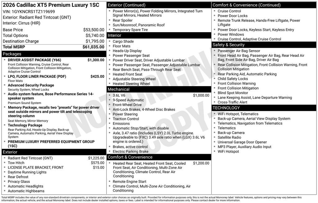 New 2026 Cadillac XT5 Premium Luxury w/ Driver Assist Package