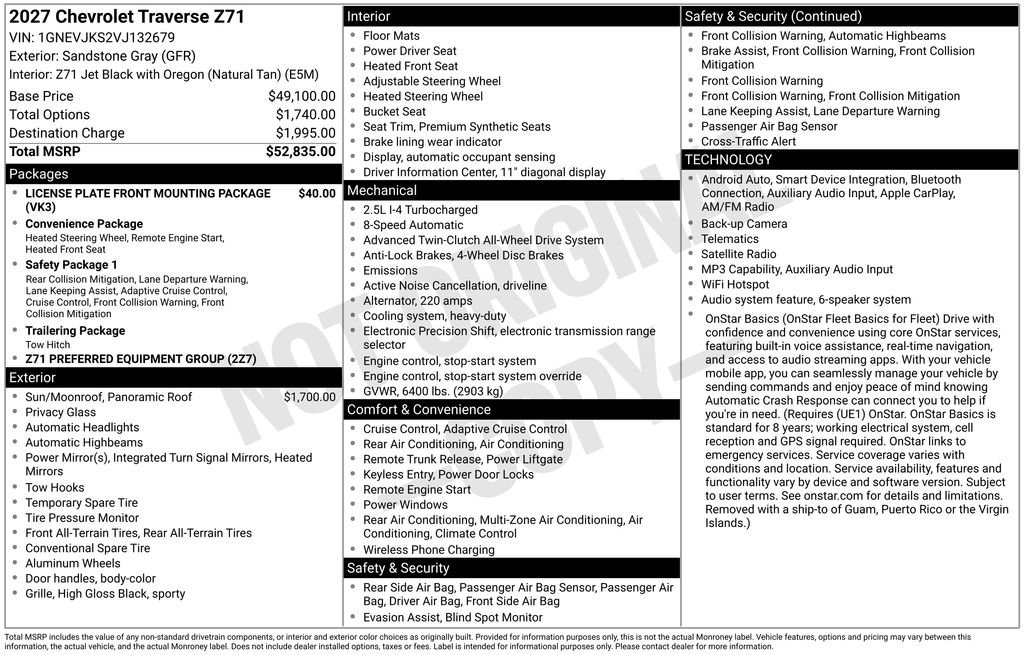 New 2027 Chevrolet Traverse Z71 AWD/4WD image 3