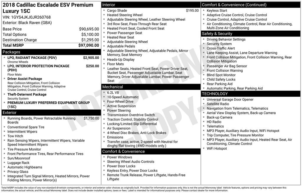 Used 2018 Cadillac Escalade ESV Premium Luxury w/ LPO, Radiant Package AWD/4WD image 6