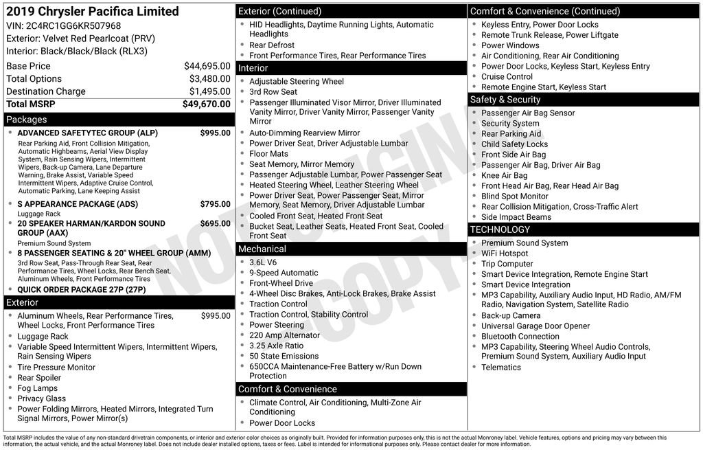 Used 2019 Chrysler Pacifica Limited w/ Advanced Safetytec Group FWD image 6