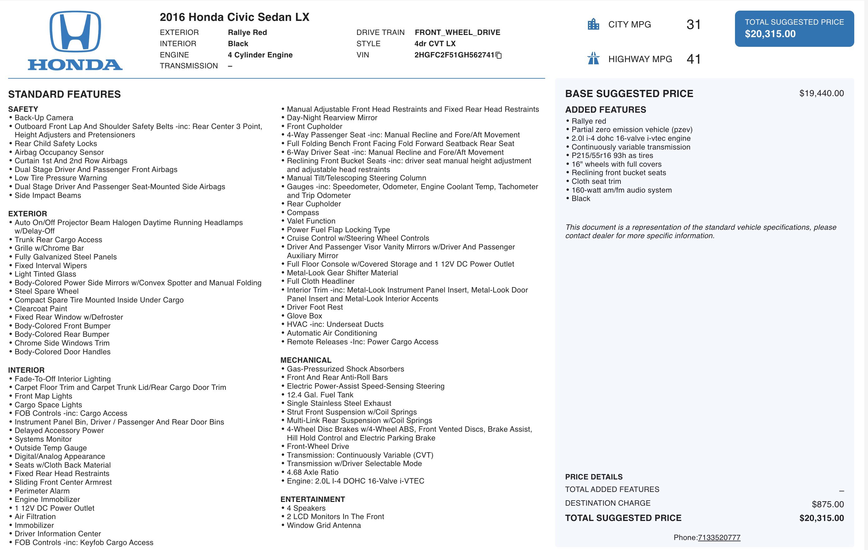 Used 2016 Honda Civic LX image 2