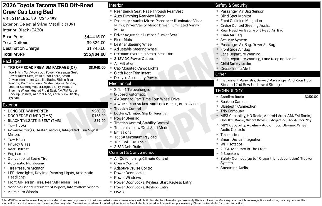 New 2026 Toyota Tacoma TRD Off-Road w/ TRD Off Road Premium Package AWD/4WD image 25