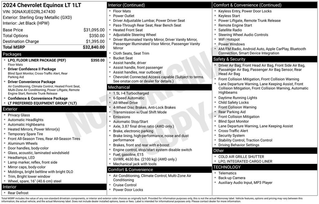 Used 2024 Chevrolet Equinox LT w/ LPO, Floor Liner Package image 4